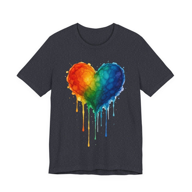 Watercolor Rainbow Heart Drip T-shirt, Pride Shirt, Gay Pride T shirt, LGBTQ+ Ally Tee, Queer, Artsy