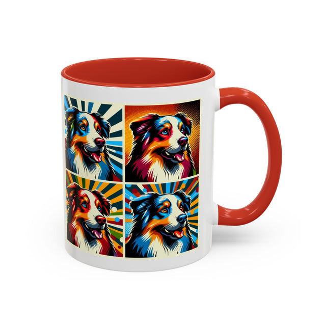 Australian Shepherds Coffee Cup,4-Panel Pop Art Mug,Australian Shepherd Lover,Aussie Shepherd Mom,Aussie Dad,Dog Lover Gift,Aussie Shepherd Gift
