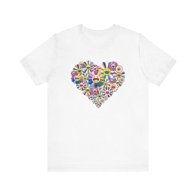 Japanese Pop Art Happy Flowers, Rainbow Flowers, Happy Flower Heart T-Shirt – Pop Art Floral Tee