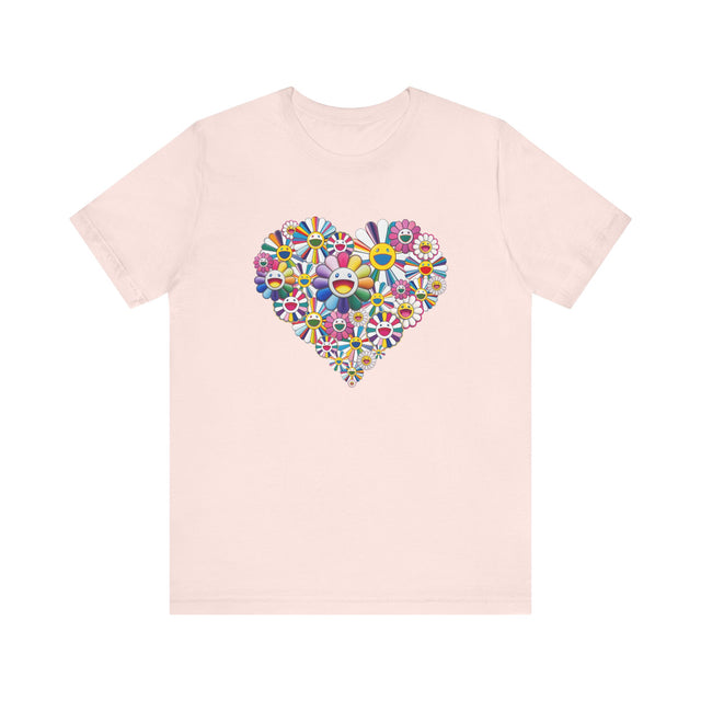 Japanese Pop Art Happy Flowers, Rainbow Flowers, Happy Flower Heart T-Shirt – Pop Art Floral Tee
