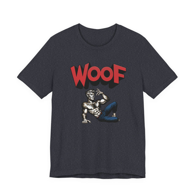 Werewolf Woof T-shirt, Halloween Shirt, Trick-or-Treat Tee, Wolfman, Lycanthrope, Male Pin-up, Queer, Monster Tee, WOOF, Horror,