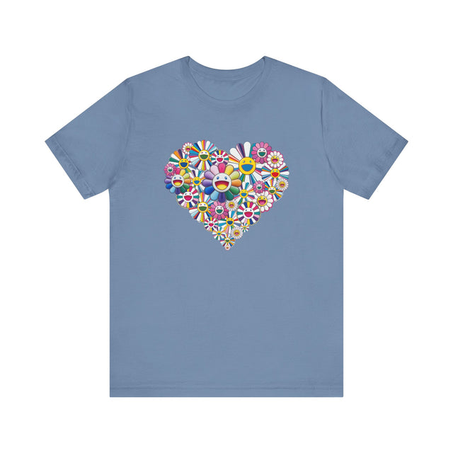 Japanese Pop Art Happy Flowers, Rainbow Flowers, Happy Flower Heart T-Shirt – Pop Art Floral Tee