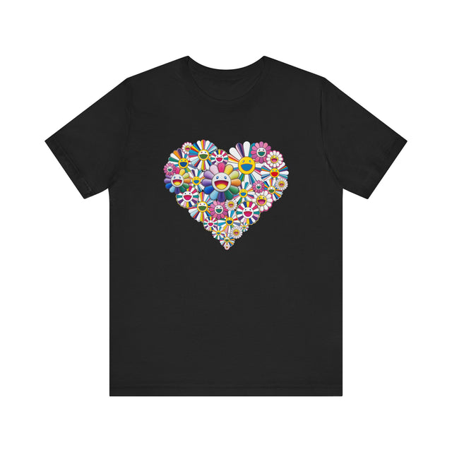 Japanese Pop Art Happy Flowers, Rainbow Flowers, Happy Flower Heart T-Shirt – Pop Art Floral Tee