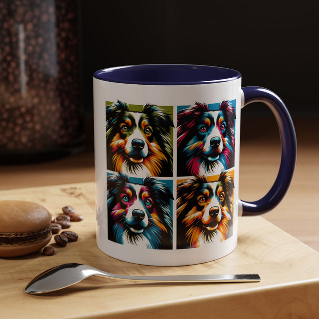 Miniature American Shepherds Coffee Cup,4-Panel Pop Art Mug,MAS Lover,Mini Aussie Mom,Mini Aussie Dad,Dog Lover Gift,Miniature American Shepherd Gift