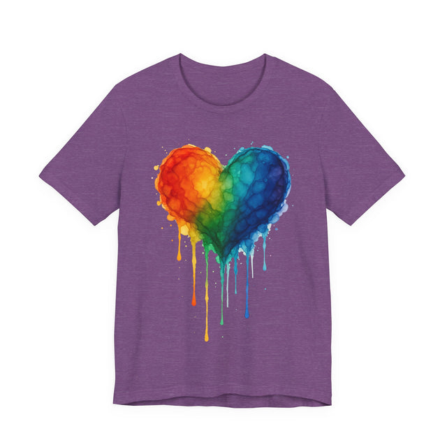 Watercolor Rainbow Heart Drip T-shirt, Pride Shirt, Gay Pride T shirt, LGBTQ+ Ally Tee, Queer, Artsy