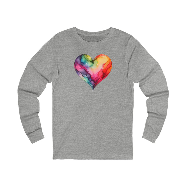 Rainbow Heart Alcohol Ink long sleeve,Pride Heart Shirt,Rainbow Heart T-shirt, LGBTQ+ Tee, Queer,Unisex Jersey Long Sleeve Tee