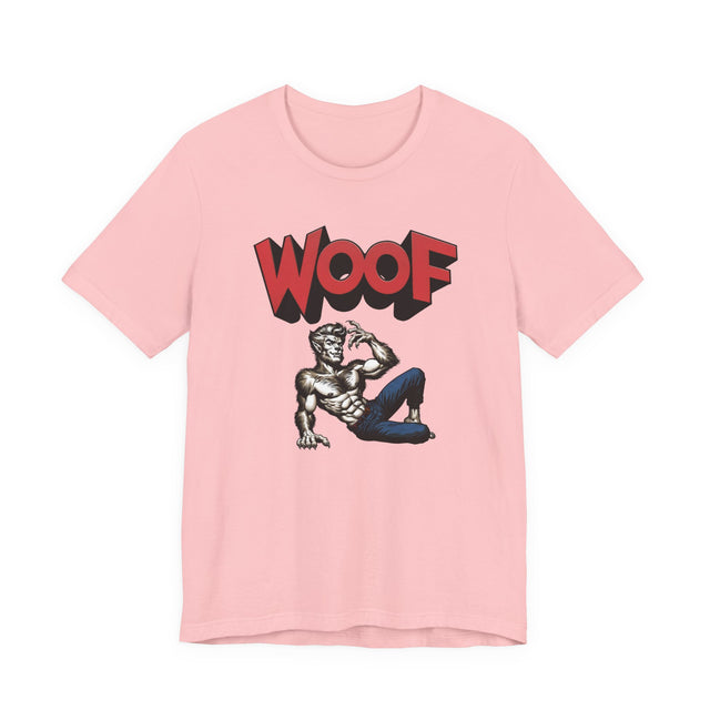 Werewolf Woof T-shirt, Halloween Shirt, Trick-or-Treat Tee, Wolfman, Lycanthrope, Male Pin-up, Queer, Monster Tee, WOOF, Horror,