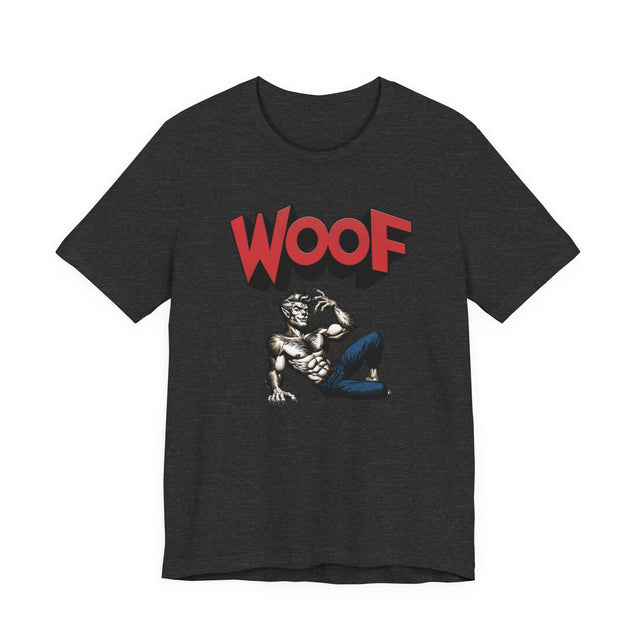 Werewolf Woof T-shirt, Halloween Shirt, Trick-or-Treat Tee, Wolfman, Lycanthrope, Male Pin-up, Queer, Monster Tee, WOOF, Horror,