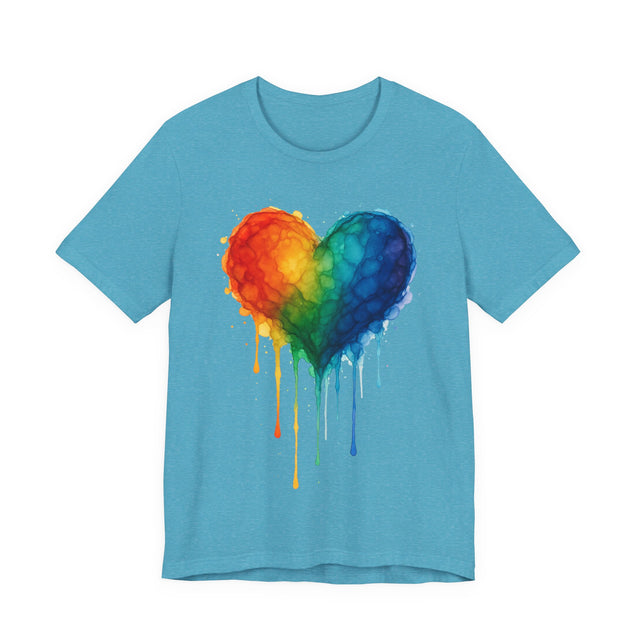 Watercolor Rainbow Heart Drip T-shirt, Pride Shirt, Gay Pride T shirt, LGBTQ+ Ally Tee, Queer, Artsy