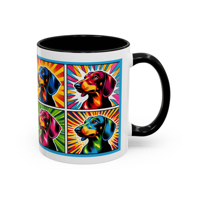 Dachshund Coffee Cup,4-Panel Pop Art Mug,Dachshund Lover,Doxie Mom or Dad,Dog Lover Gift,Wiener Dog,Sausage Dog,Low Rider dog