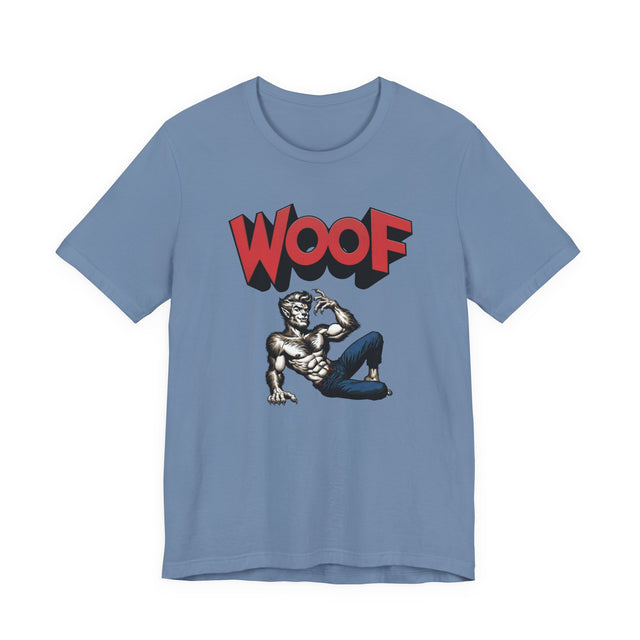 Werewolf Woof T-shirt, Halloween Shirt, Trick-or-Treat Tee, Wolfman, Lycanthrope, Male Pin-up, Queer, Monster Tee, WOOF, Horror,