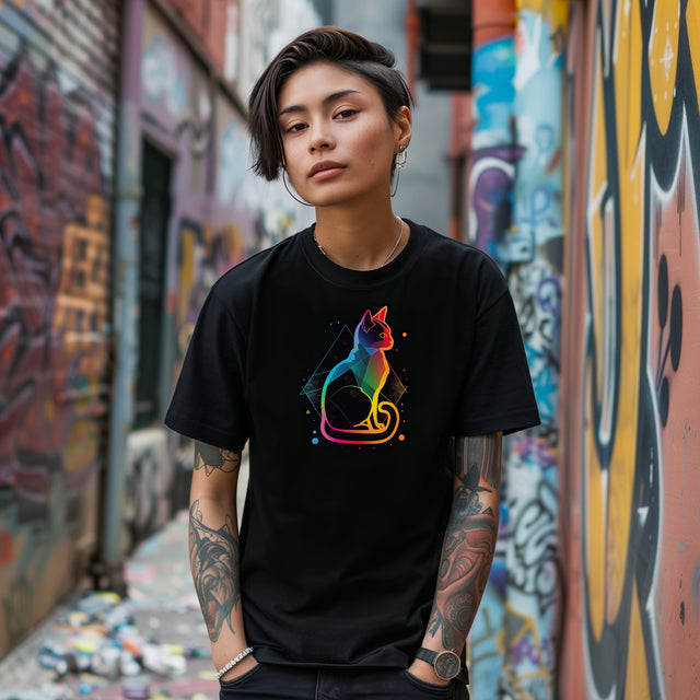 Geometric Rainbow Cat T-shirt,Pride Shirt,Cat Lover Top