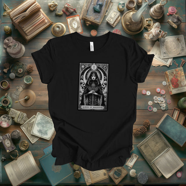 Queen of Shadows,Tarot card shirt,Mothers Day Gift,Witchy Shirt,Mystical Cards Tee,Celestial Astrology,Goth Shirt,Gift for her,Gothic