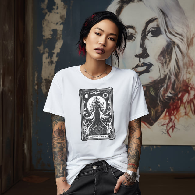 Queen of Shadows,Tarot card shirt,Mothers Day Gift,Tarot Reader Gift,Witchy Shirt,Mystical Cards Tee,Celestial Astrology,Gift for her,Goth