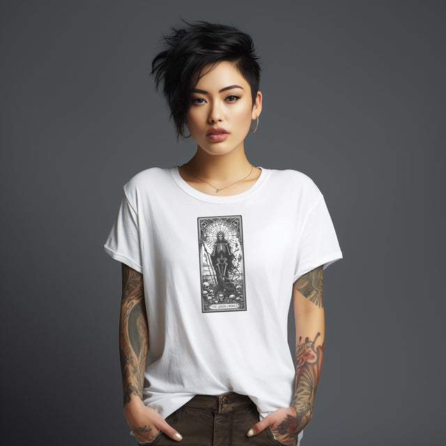 Queen of Bones,Tarot Card Shirt,Creepy T-shirt,Goth Mom Gift,Halloween Top,Goth Tee,Horror Fan,Skeleton Top,Spooky Shirt,Mystical Cards