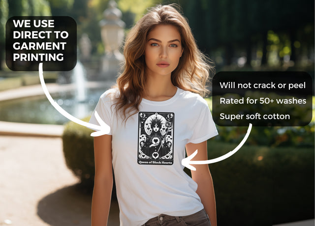 Queen of Black Hearts,Tarot card shirt,Mother's Day Gift,Witchy Shirt,Mystical Cards Top,Celestial Astrology,Goth Tee,Gift for her,Gothic