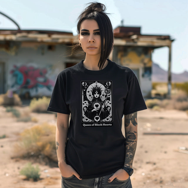 Queen of Black Hearts,Tarot card shirt,Mother's Day Gift,Witchy Shirt,Mystical Cards Top,Celestial Astrology,Goth Tee,Gift for her,Gothic