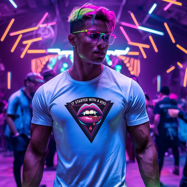 It Started With A Kiss Vampire T-shirt, Halloween Tee, Neon Goth