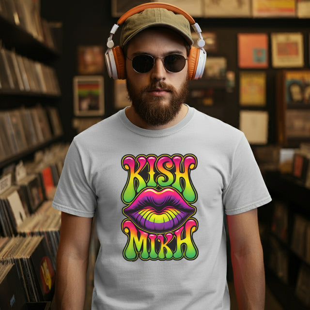 Kish Mikh "Kiss Me" psychedelic T-shirt, Yiddish Lover Shirt
