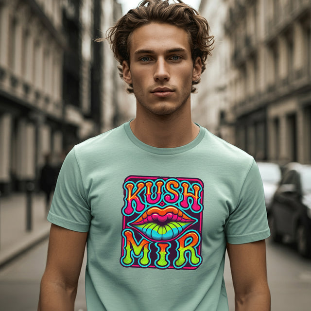 Kush Mir "Kiss Me" psychedelic T-shirt, Yiddish Lover Shirt, Valentine's Day