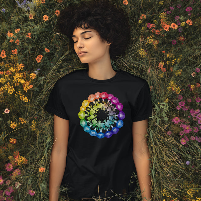 Rainbow Morning Glory Mandala shirt, Flower Shirt,Pride Tee, LGBTQIA, Plant Lover Gift, Gardener T-shirt, Mothers Day Gift, Gift for Her