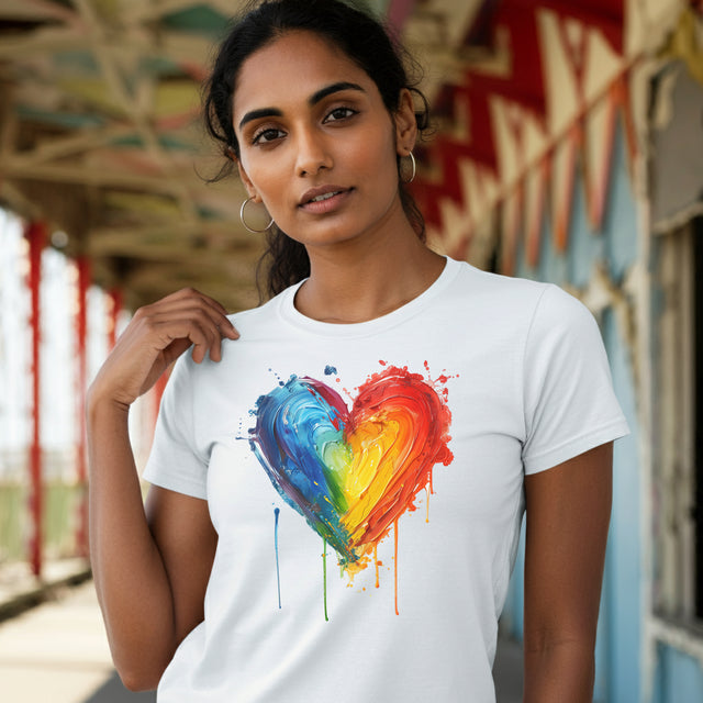 Painted Rainbow Heart T-shirt,Pride Shirt, Gay Pride T shirt, LGBTQ+ Ally Tee, Queer