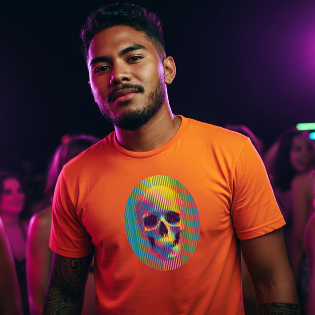 Rainbow Op Art Skull T-shirt, Neon Goth Shirt, Pride Parade Tee