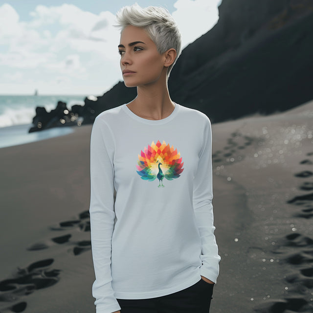 Rainbow Peacock long sleeve T-shirt,Pride Shirt, Pride Parade Top, Rainbow Animals,LGBTQ+ Tee, Nonbinary, Gay, Lesbian, Bisexual, Trans, BGLT, LBGT, Enby, Pansexual,Unisex Jersey Long Sleeve Tee