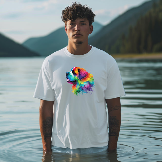 Rainbow St. Bernard Head T-shirt,Pride Shirt,Dog Lover Top,Rainbow Animals,LGBTQ+ Tee, Saint Bernard owner, St Bernard gift