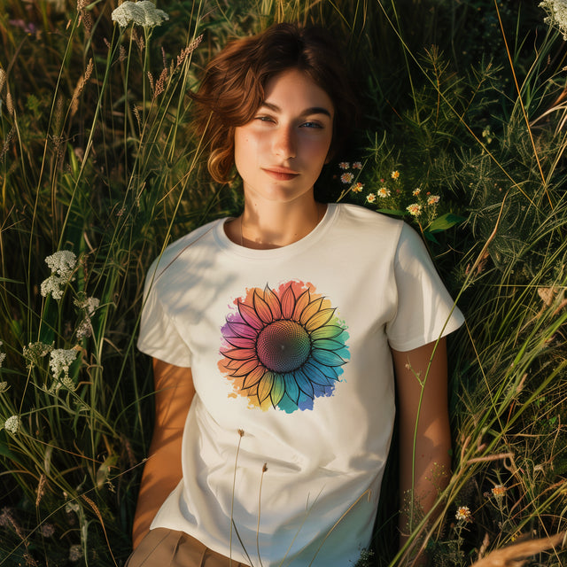 Rainbow Sunflower Watercolor T-shirt, Pride Shirt, Gardening Tee, Nature Lover, LGBTQ, Gardener, Rainbow Flower, Queer, Florist