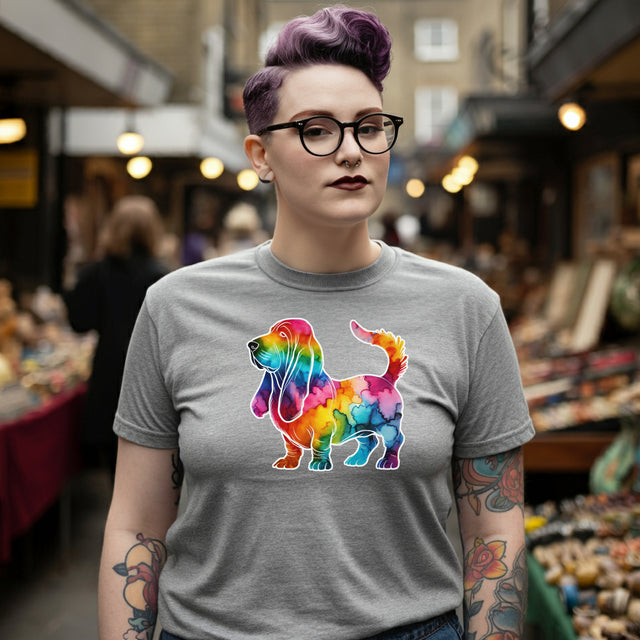 Rainbow Basset Hound T-shirt,Pride Shirt,Dog Lover Top,Rainbow Animals,LGBTQ+ Tee, Hush Puppy Owner