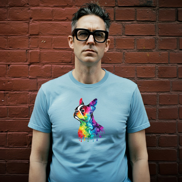 Rainbow Boston Terrier Head T-shirt,Pride Shirt,Dog Lover Top,Rainbow Animals,LGBTQ+ Tee, Boston Terrier Owner