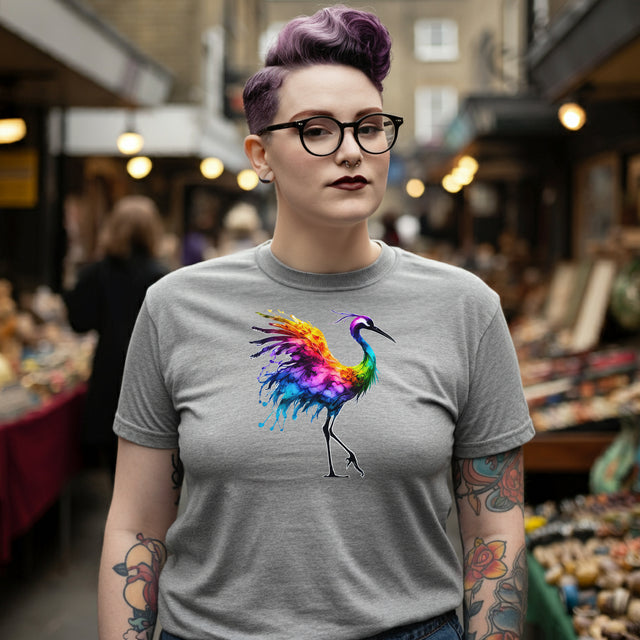 Rainbow Crane Alcohol Ink T-shirt, Bird Lover T shirt, LGBTQ+, BGLT,Pride Shirt