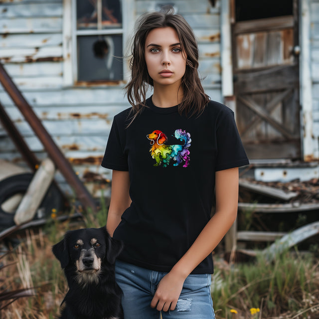 Rainbow Dachshund T-shirt,Pride Shirt,Dog Lover Top,Rainbow Animals,LGBTQ+ Tee, Weiner Dog gift, Doxie Owner