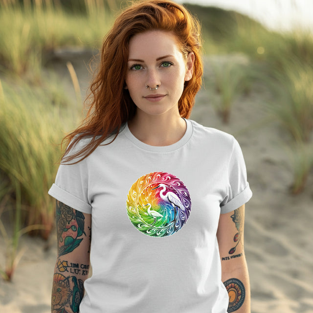 Rainbow Egret Spiral Mandala T-shirt, Bird Lover T shirt, LGBTQ+, BGLT,Pride Shirt