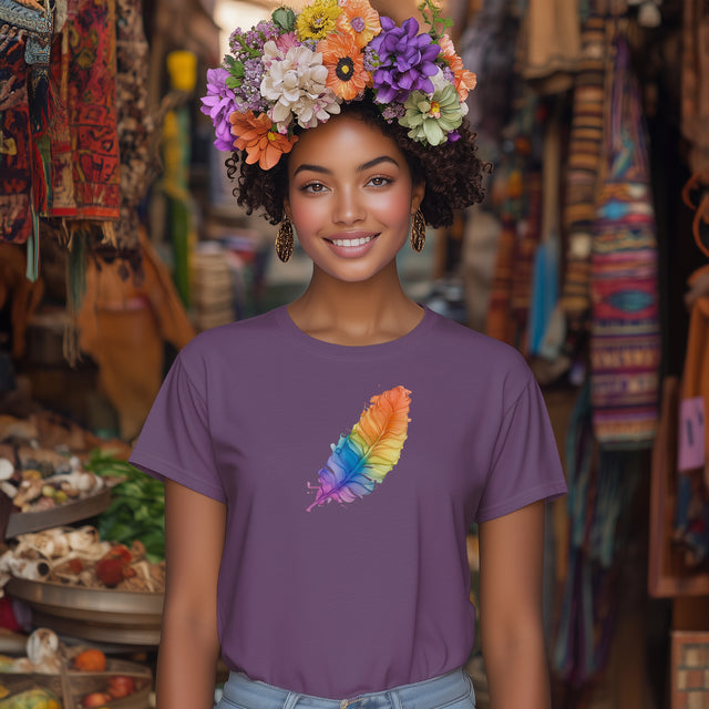Rainbow Feather T-shirt,Pride Shirt,Bird Lover Top,Rainbow Animals,LGBTQ+ Tee,Queer,Gay,Lesbian,Bisexual,Trans,BGLT,LBGT