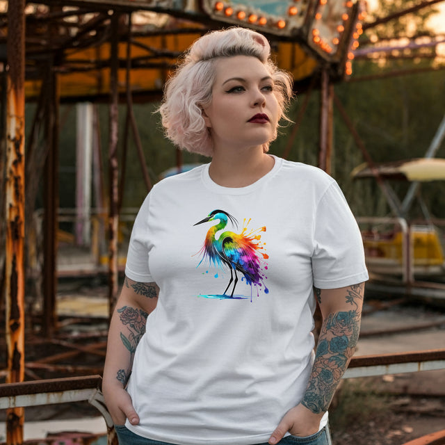 Rainbow Grey Heron Alcohol Ink T-shirt, Pride Shirt,Bird Lover T shirt, LGBTQ+, BGLT, Avian,Gray Heron