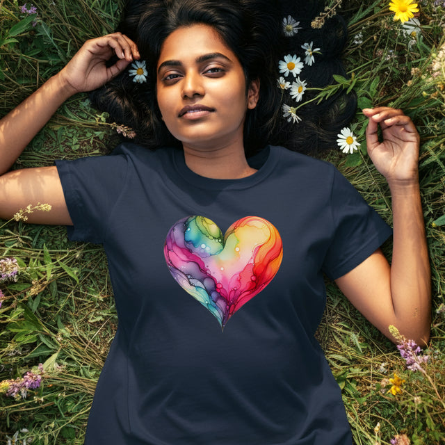 Rainbow Heart Alcohol Ink,Pride Heart Shirt, Rainbow Heart T-shirt, LGBTQ+ Tee, Queer