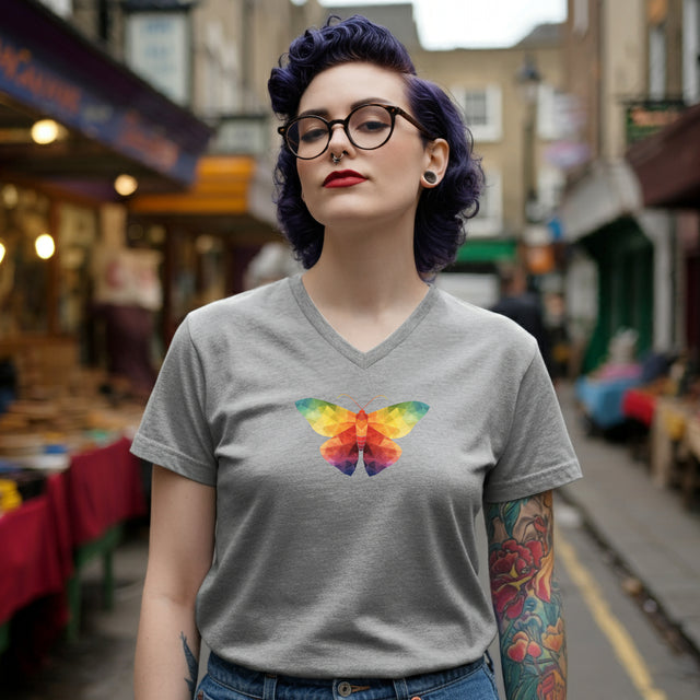 Rainbow Moth T-shirt,Pride Shirt, Pride Parade Top, LGBTQ+ Tee, Rainbow Animal, V-Neck Tee