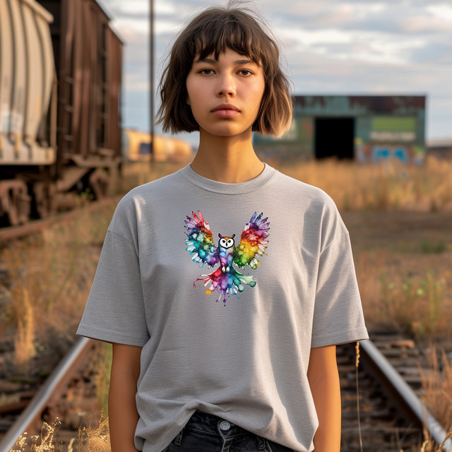 Rainbow Owl Alcohol Ink T-shirt, Pride Shirt,Bird Lover T shirt, LGBTQ+, BGLT, Avian