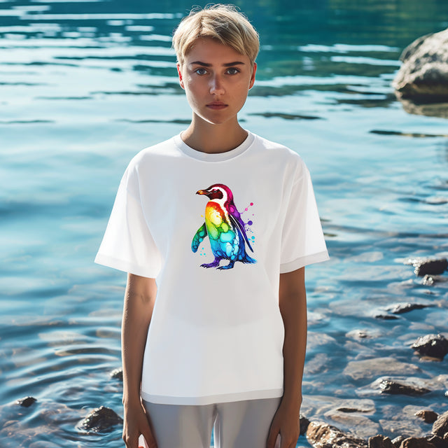Rainbow Penguin Alcohol Ink T-shirt, Pride Shirt,Bird Lover T shirt, LGBTQ+, BGLT, Avian,Gray Heron