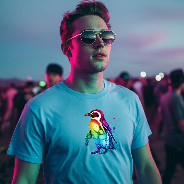 Rainbow Penguin Alcohol Ink T-shirt, Pride Shirt,Bird Lover T shirt, LGBTQ+, BGLT, Avian,Gray Heron