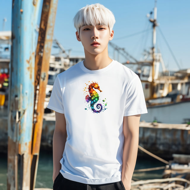 Rainbow Seahorse Alcohol Ink,Sea life lover,Ocean Life,Nautical,Pride Shirt,LGBTQ+ Tee