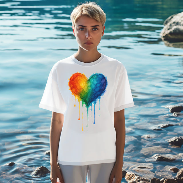 Watercolor Rainbow Heart Drip T-shirt, Pride Shirt, Gay Pride T shirt, LGBTQ+ Ally Tee, Queer, Artsy