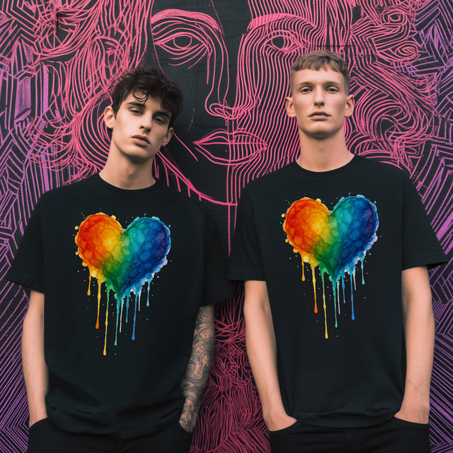 Watercolor Rainbow Heart Drip T-shirt, Pride Shirt, Gay Pride T shirt, LGBTQ+ Ally Tee, Queer, Artsy