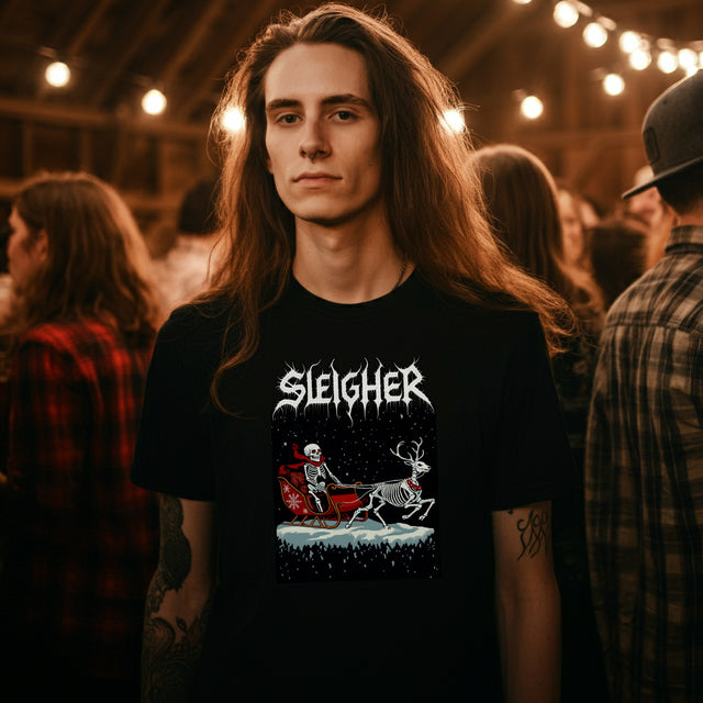 Sleigher Reindeer Skeleton T-shirt, Christmas Shirt