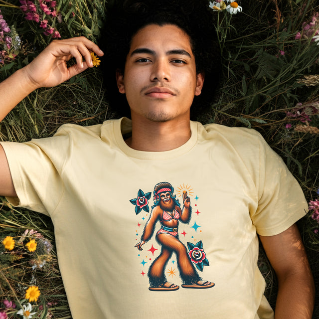 Hippy Chick Bigfoot T-shirt, Flash Tattoo Style Shirt