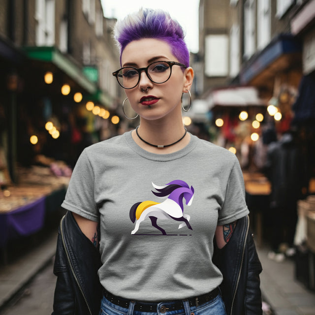Enby Horse T-shirt,NonBinary Pride Shirt, Non-Binary Top, LGBTQ+ Tee, Modern Art Horse, uNBridled Stallion