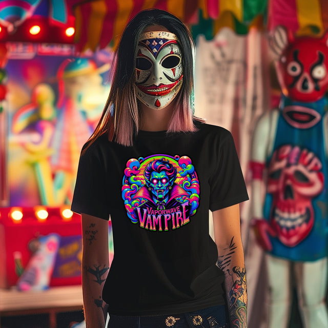 Vaporwave Vampire T-shirt, Halloween Tee, Neon Goth