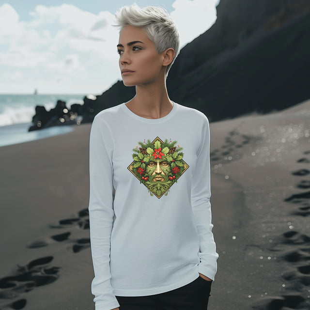 Green Man Diamond Christmas Tee, Winter T-shirt, Long sleeve